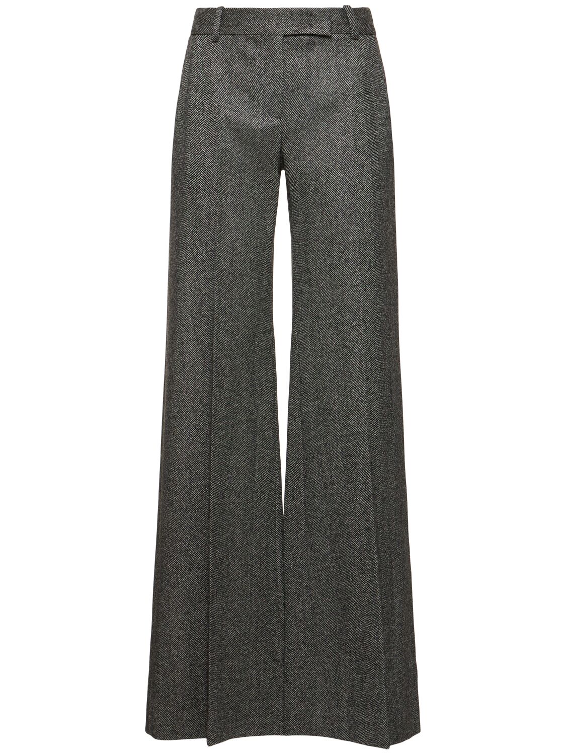 Ermanno Scervino Studded Herringbone Wide-leg Trousers In Dark Grey