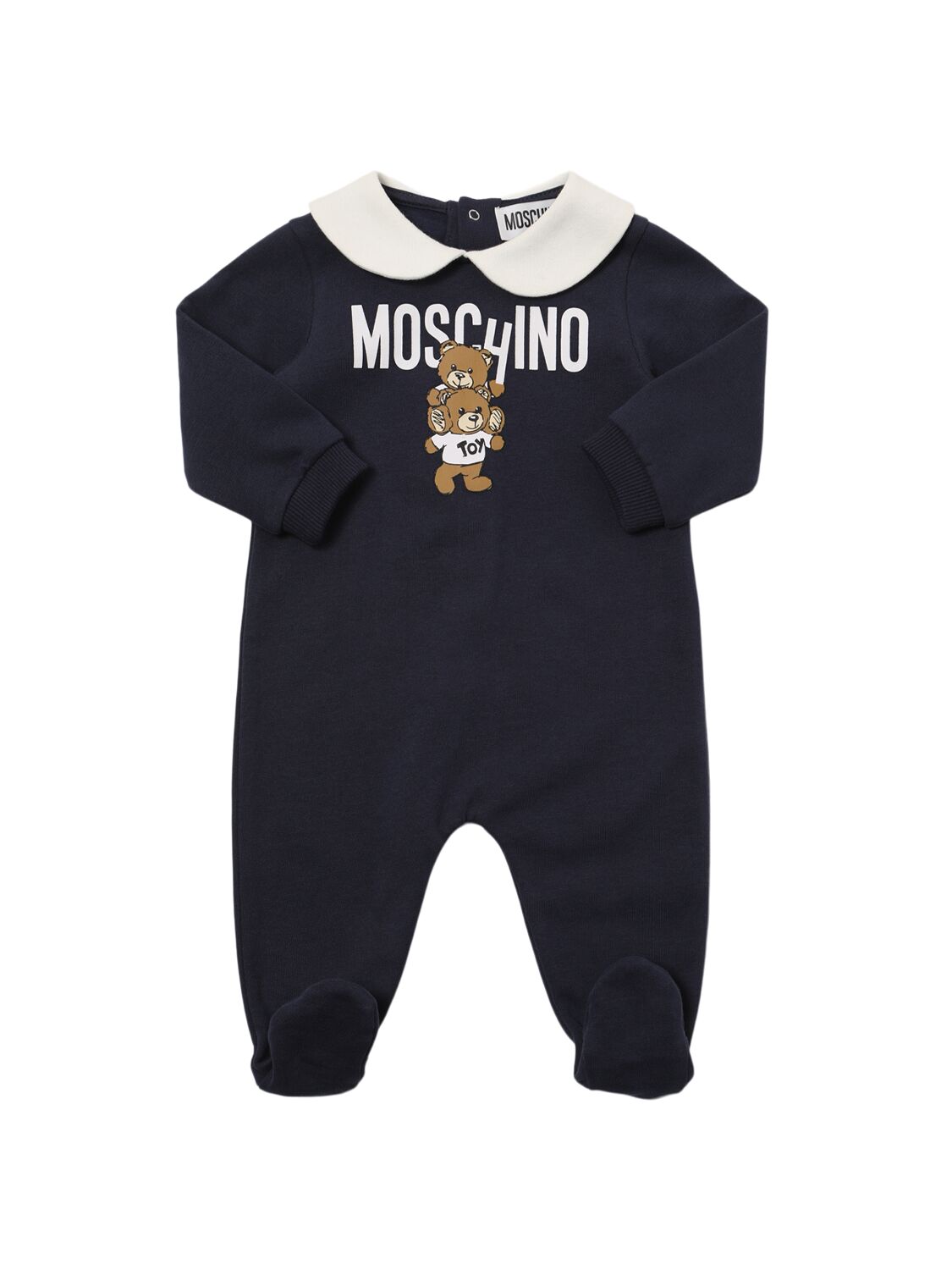 Moschino Printed Cotton Sweat Romper In Dark Blue