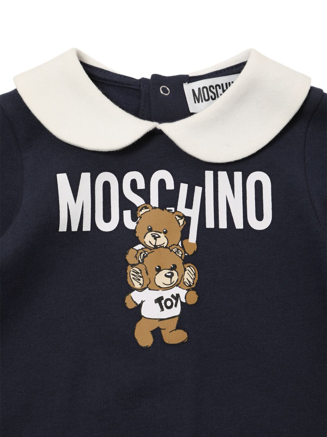 Shop Moschino Printed Cotton Sweat Romper In Dark Blue