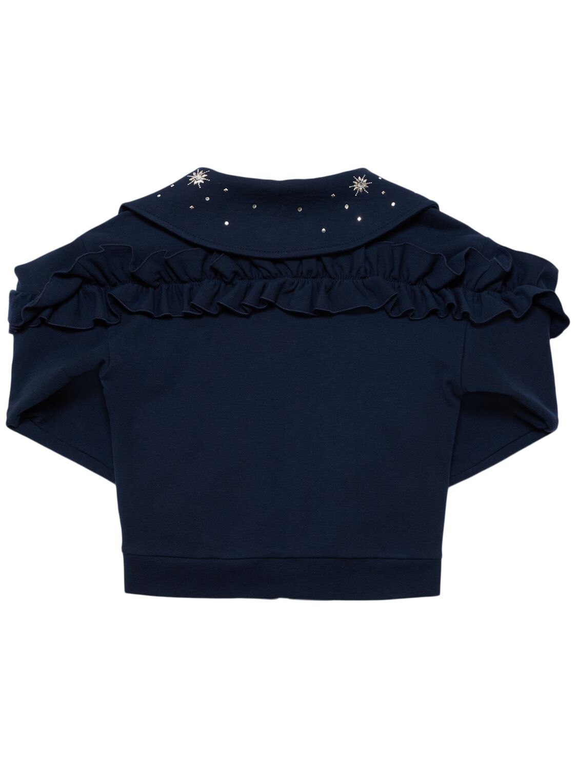 Shop Monnalisa Embellished Cotton Full-zip Sweatshirt In Dark Blue