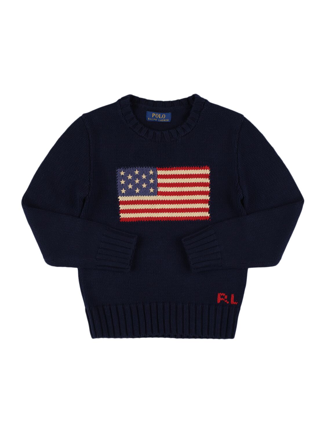 Polo Ralph Lauren Embroidered Cotton Knit Sweater In Black