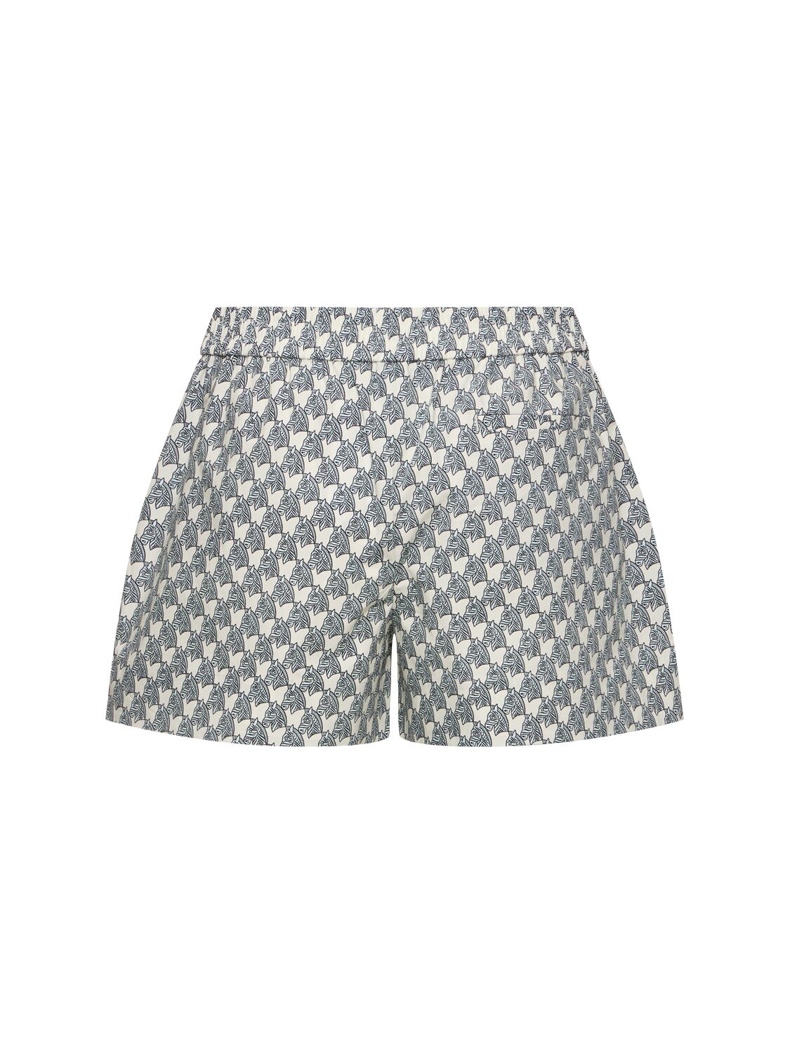 Shop Tory Burch Printed Cotton Poplin Camp Shorts In Blue/multi