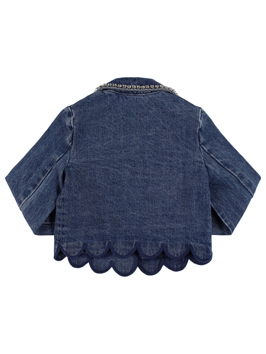 Shop Self-portrait Embellished Cotton Denim Jacket In Blue