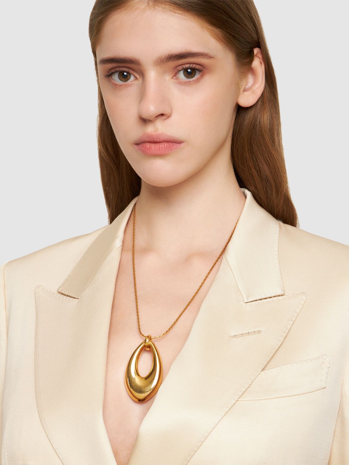 Shop Tom Ford Arp Long Pendant Necklace In Antique Gold