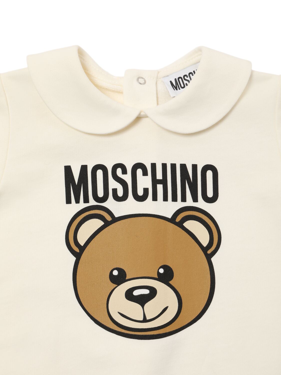 Shop Moschino Printed Cotton Romper, Bib & Hat In White