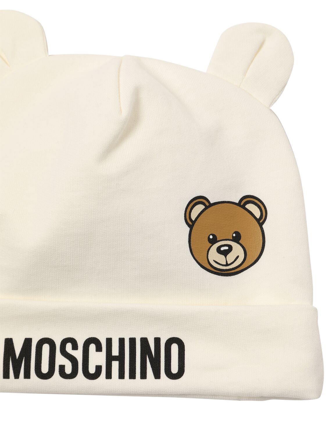 Shop Moschino Printed Cotton Romper, Bib & Hat In White