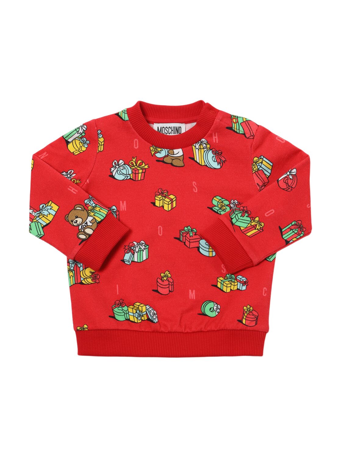 Moschino Babies' Cotton Crewneck Sweatshirt In Red/multi