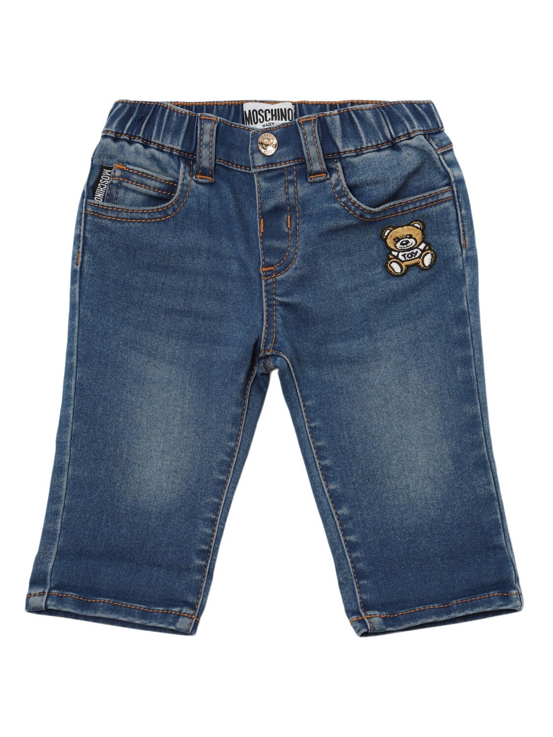 Moschino Babies' Stretch Cotton Jeans In Blue