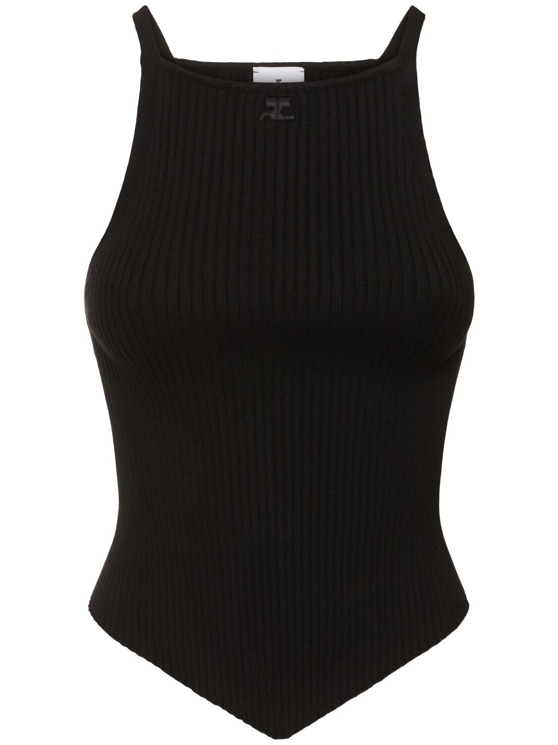 Shop Courrèges Signature Rib Knit Viscose Top In Black