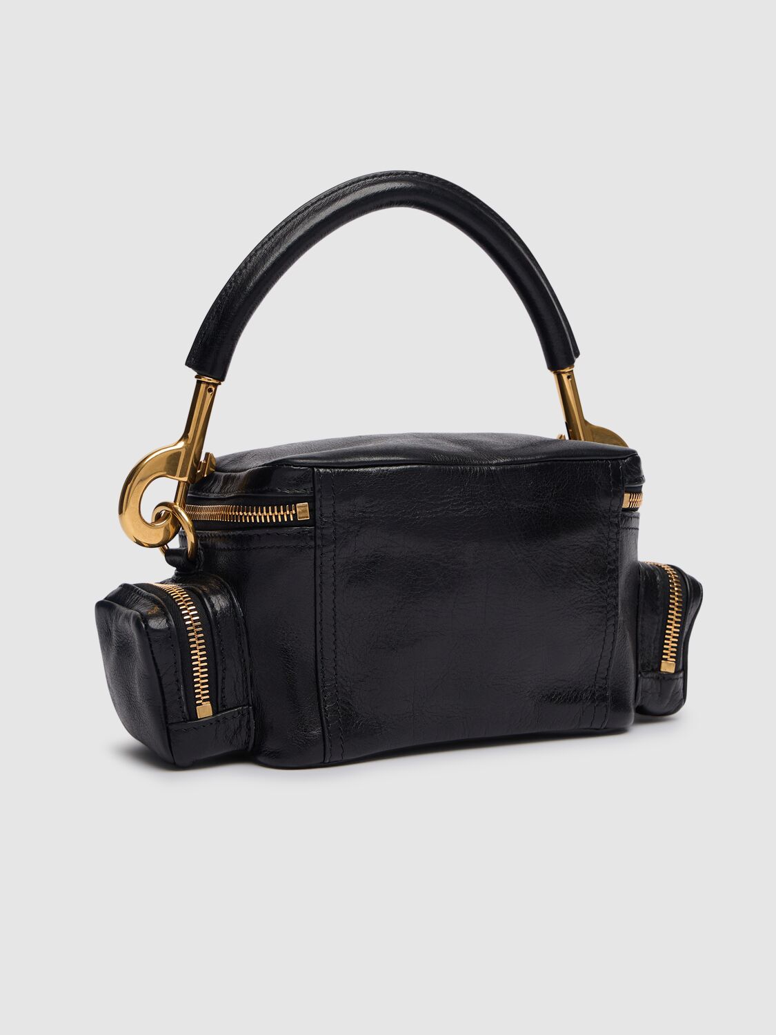 Shop Chloé Small Camera Glossy Leather Bag In Black