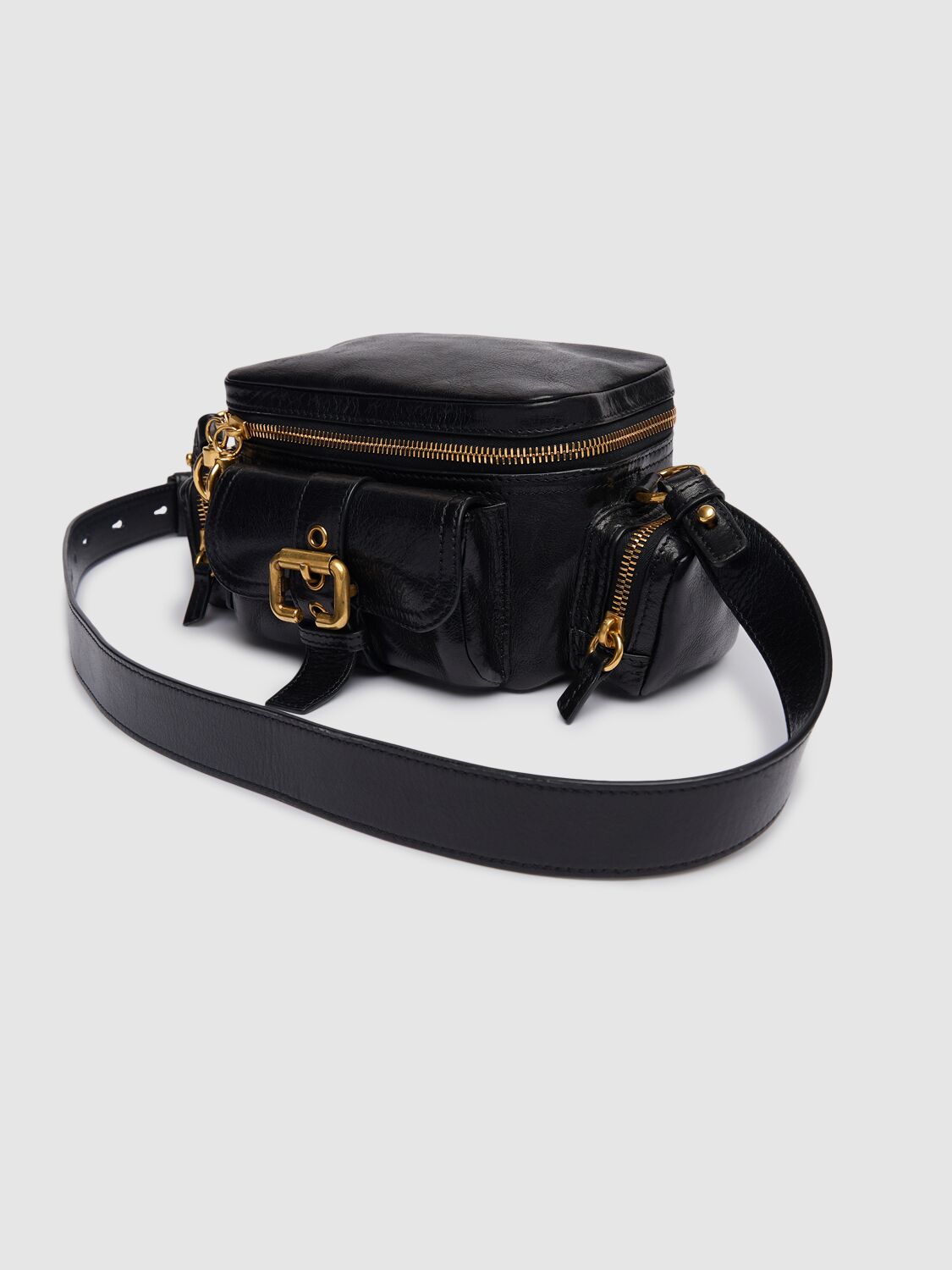 Shop Chloé Small Camera Glossy Leather Bag In Black