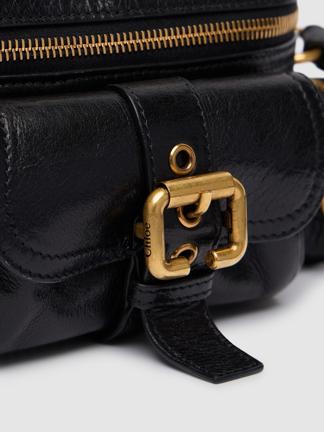 Shop Chloé Small Camera Glossy Leather Bag In Black