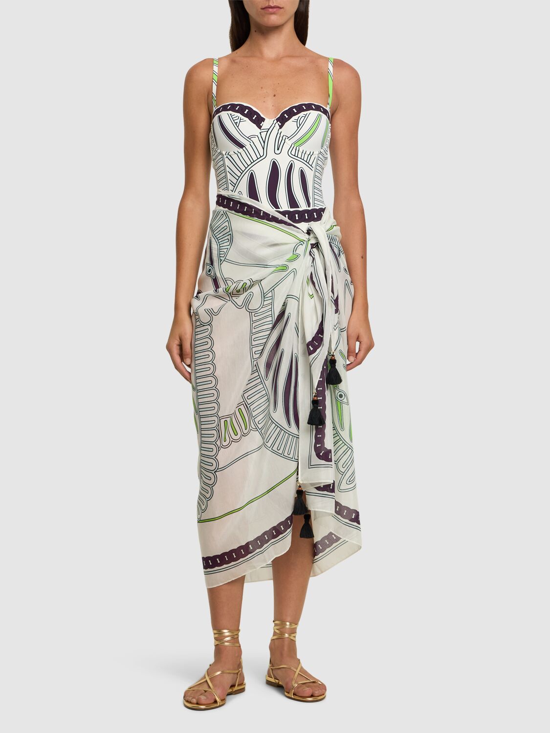 Shop Tory Burch Printed Cotton & Silk Pareo Skirt In White/multi