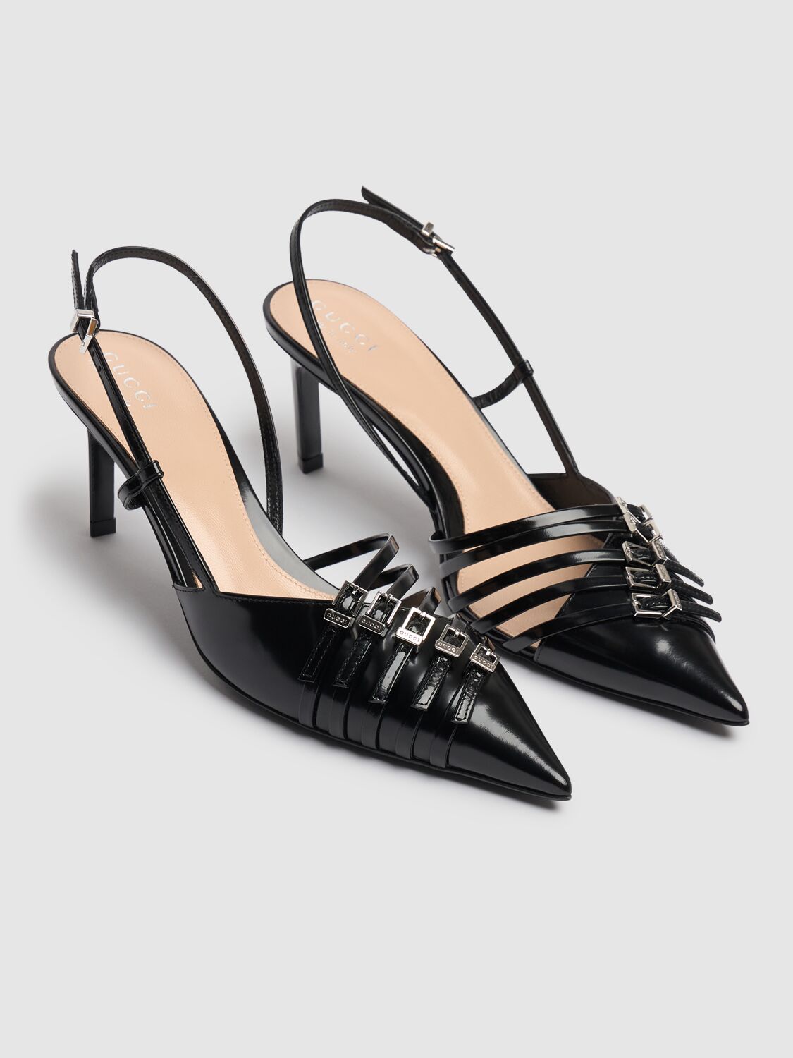 Shop Gucci 65mm Leather Slingback Pumps In Black