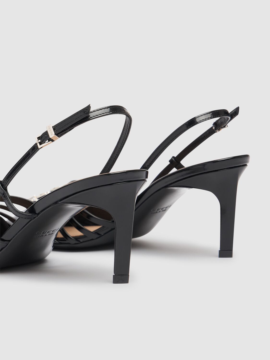 Shop Gucci 65mm Leather Slingback Pumps In Black