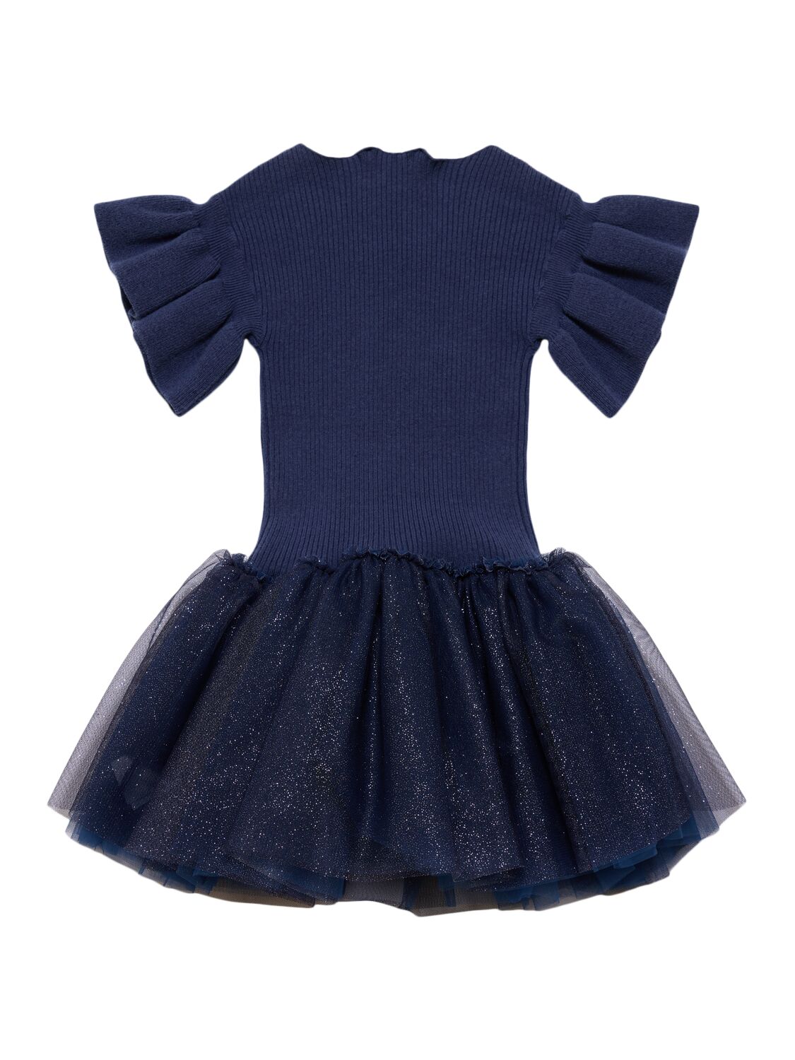 MONNALISA COTTON KNIT & TULLE DRESS 