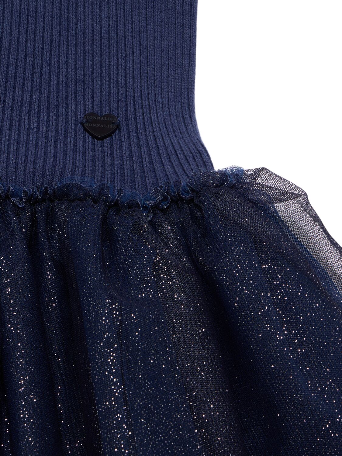 MONNALISA COTTON KNIT & TULLE DRESS 