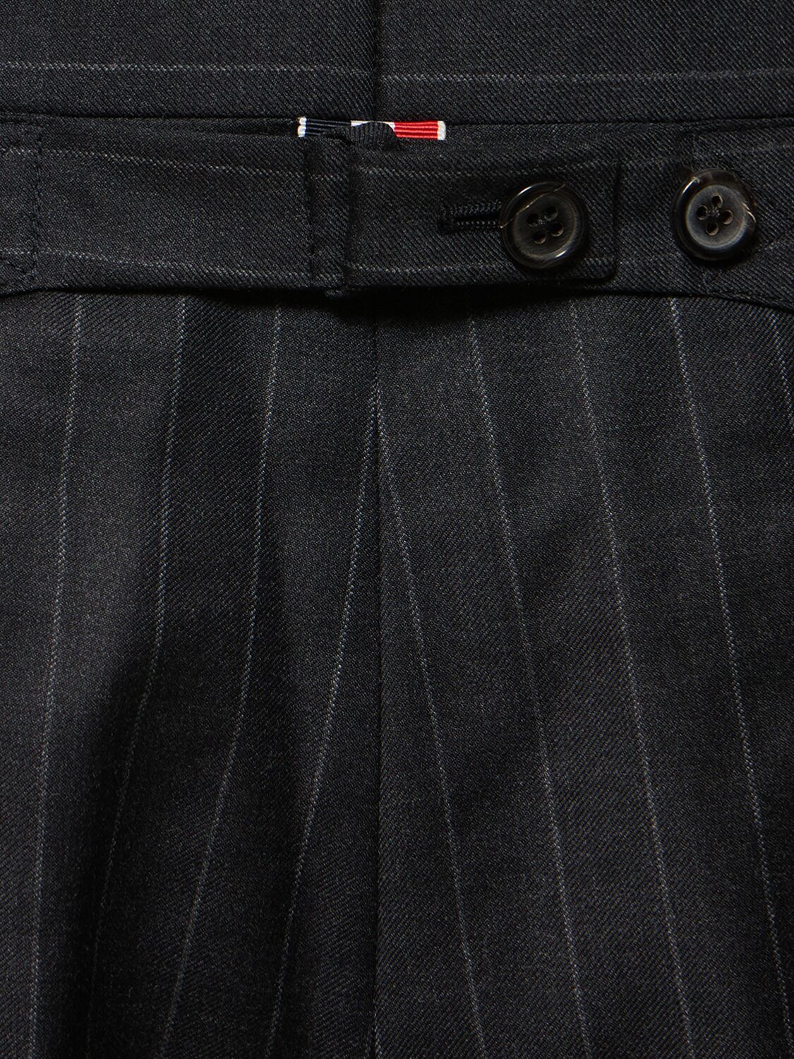 Shop Thom Browne Pinstriped Wool Formal Pants In Dark Grey