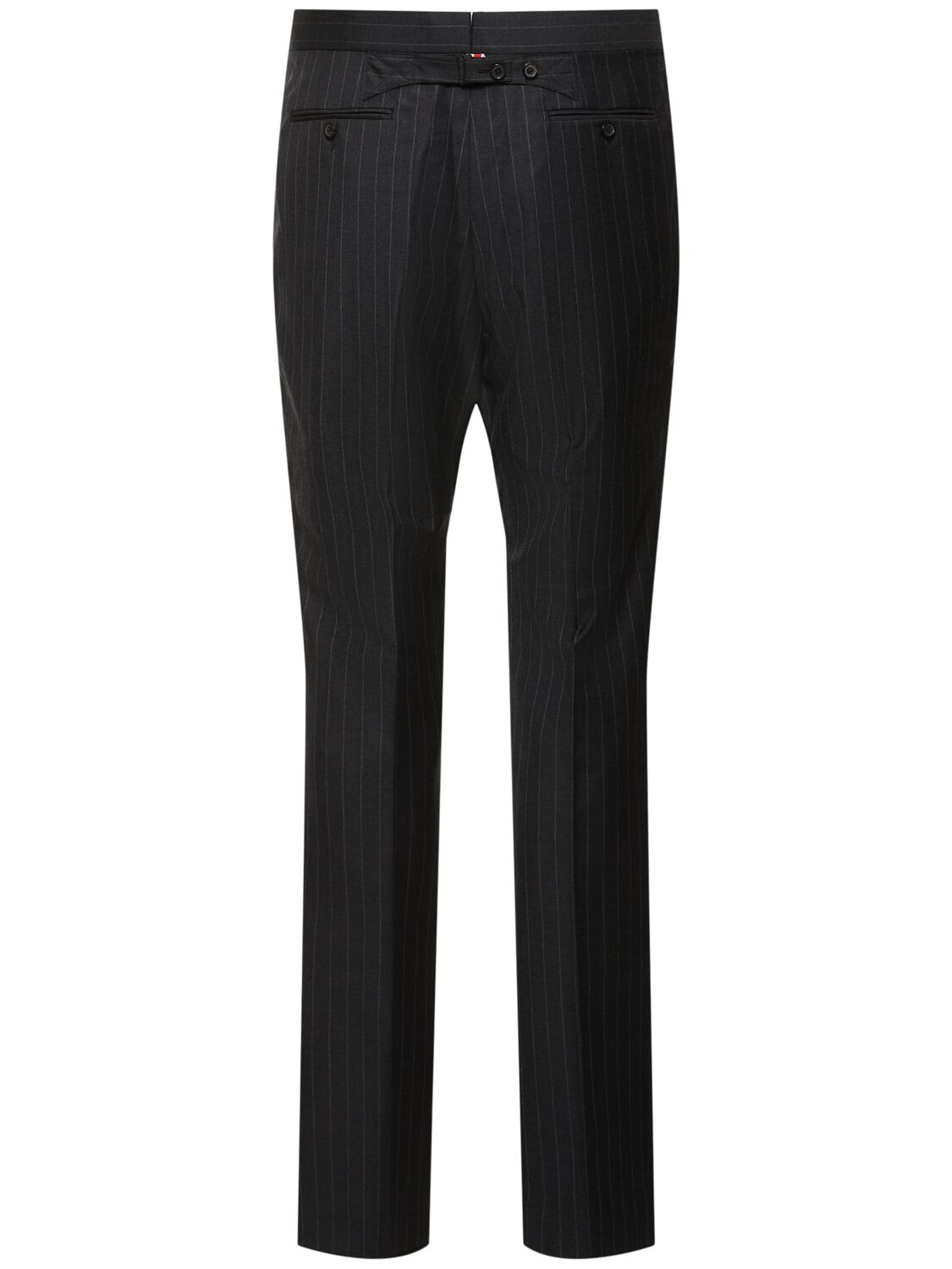 Shop Thom Browne Pinstriped Wool Formal Pants In Dark Grey