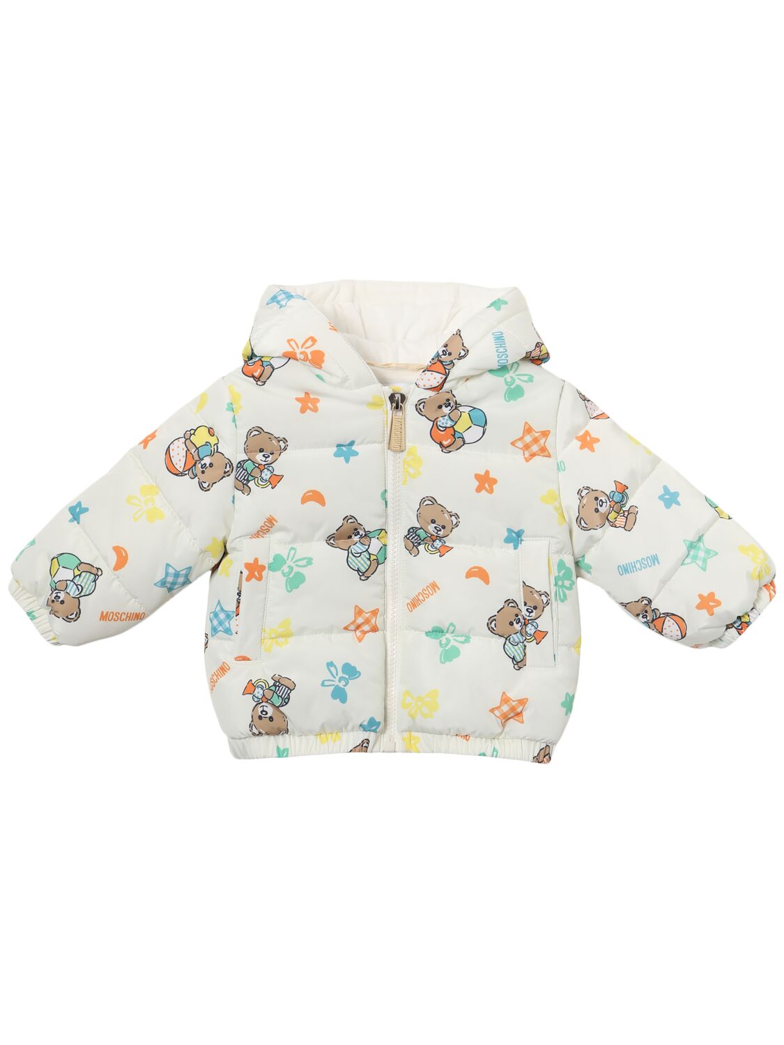 Moschino Printed Nylon Puffer Jacket In White