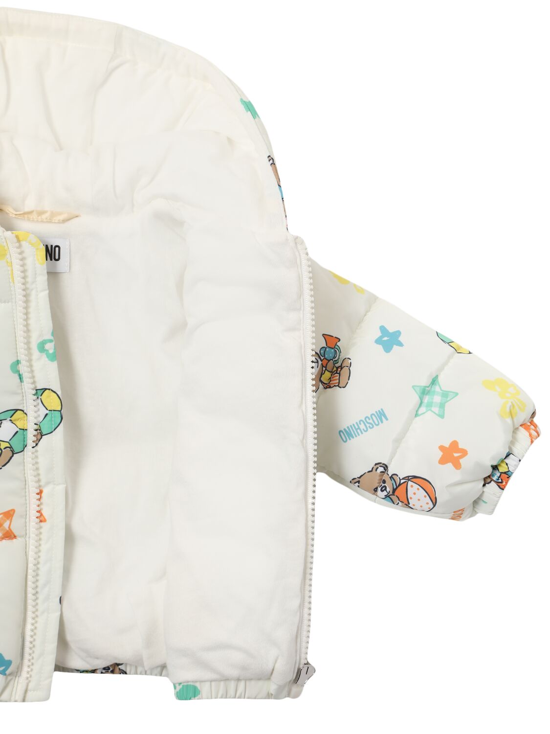 Shop Moschino Printed Nylon Puffer Jacket In White