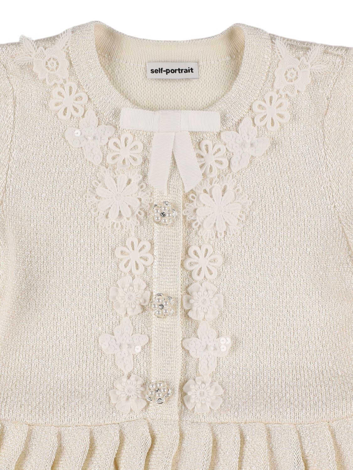SELF-PORTRAIT PLEATED COTTON BLEND DRESS W/APPLIQUÉS 