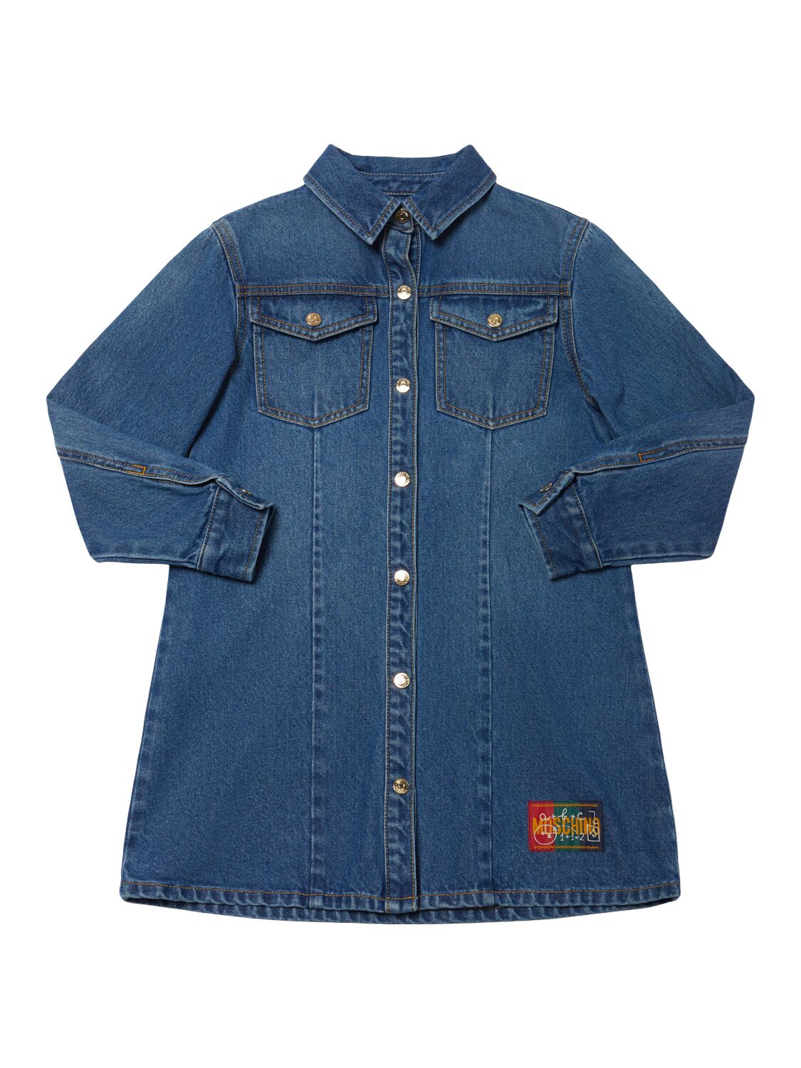 Shop Moschino Denim Shirt Dress In Dark Blue