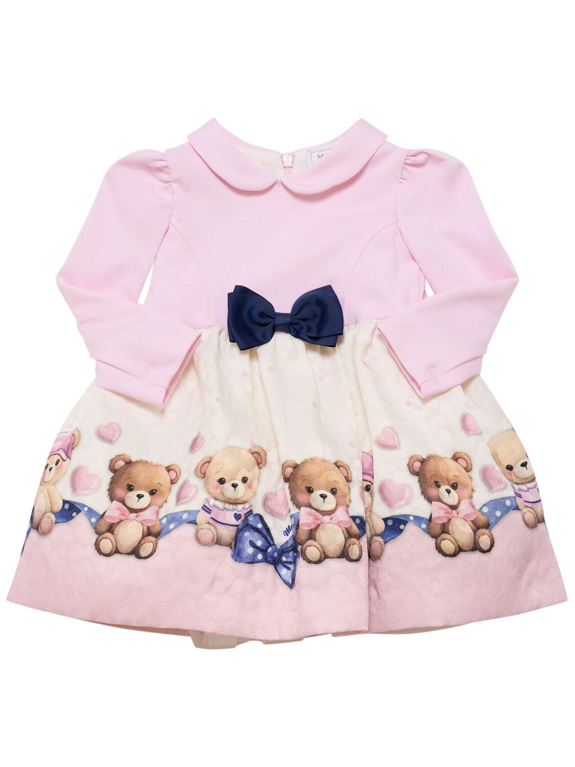 Bear Print Dress W/bow Appliqué