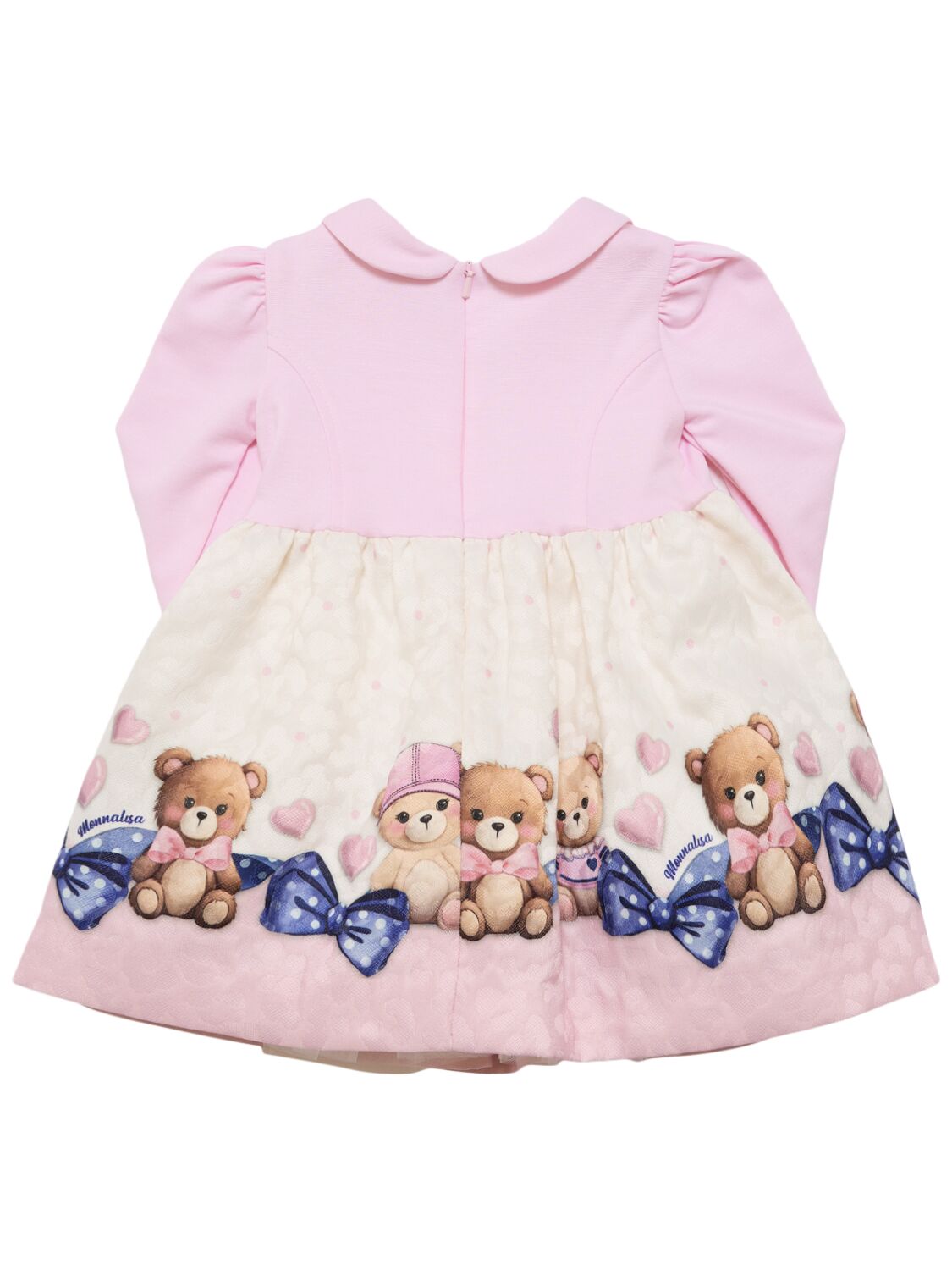 Shop Monnalisa Bear Print Dress W/bow Appliqué In Pink/multi