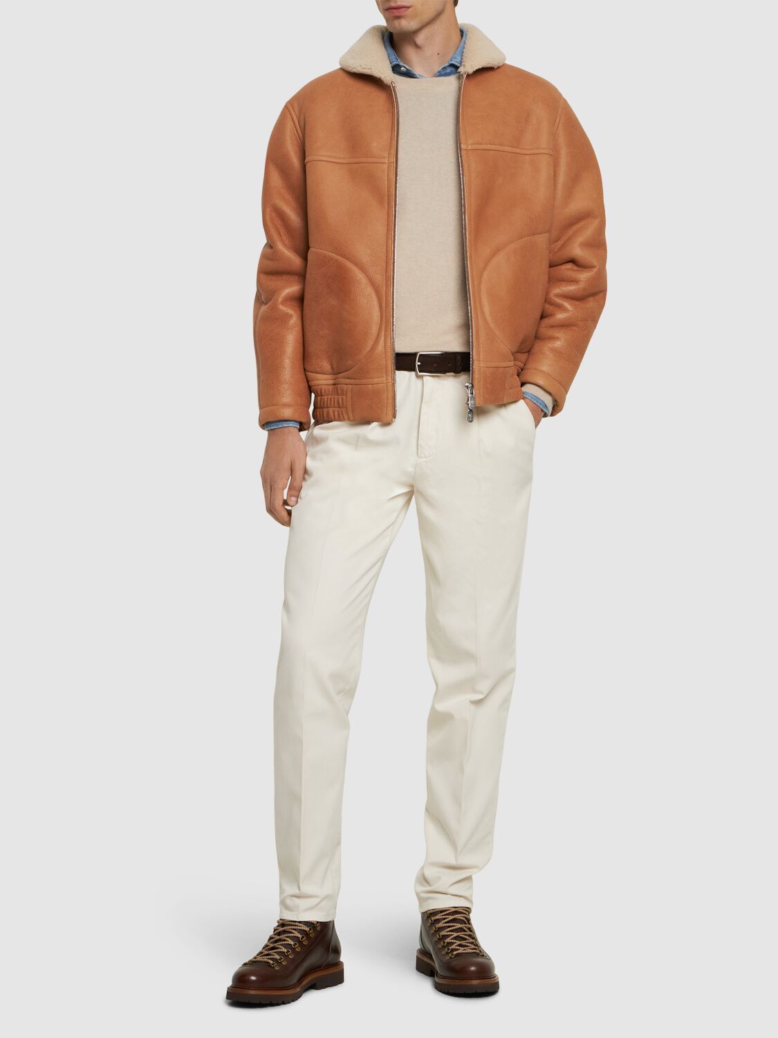 Shop Brunello Cucinelli Cracked Leather Jacket In Cognac Pelo Ecr