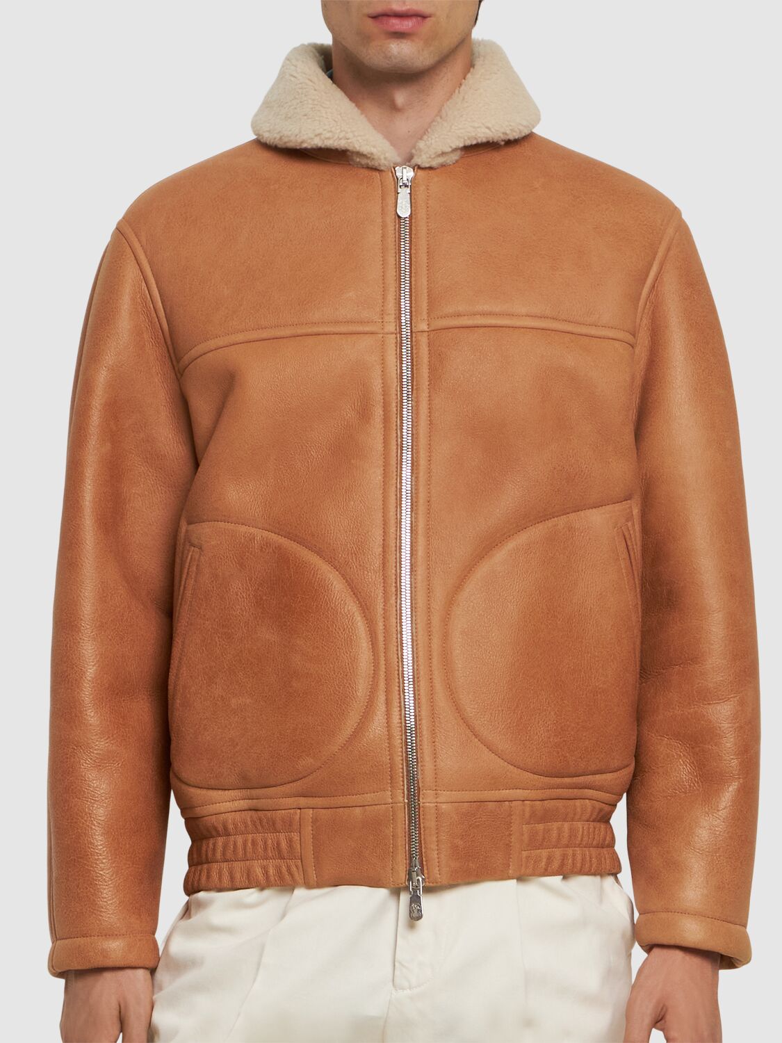 Shop Brunello Cucinelli Cracked Leather Jacket In Cognac Pelo Ecr