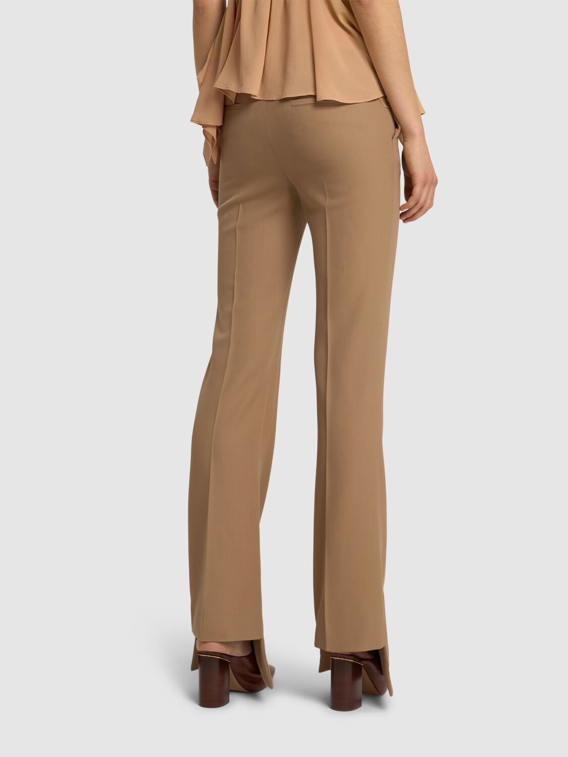 Shop Chloé Flared Wool Pants In Brown