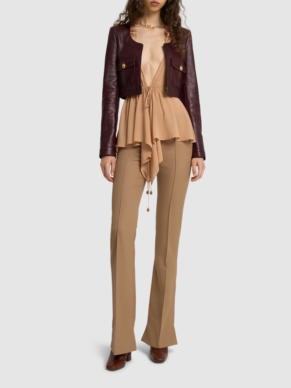 Shop Chloé Flared Wool Pants In Brown