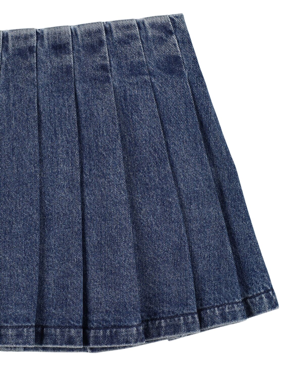 SELF-PORTRAIT PLEATED COTTON DENIM SKIRT 