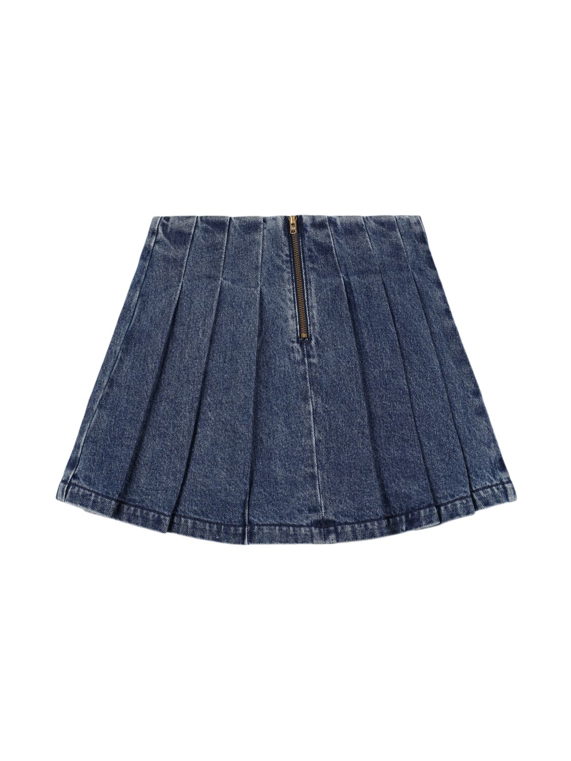 SELF-PORTRAIT PLEATED COTTON DENIM SKIRT 