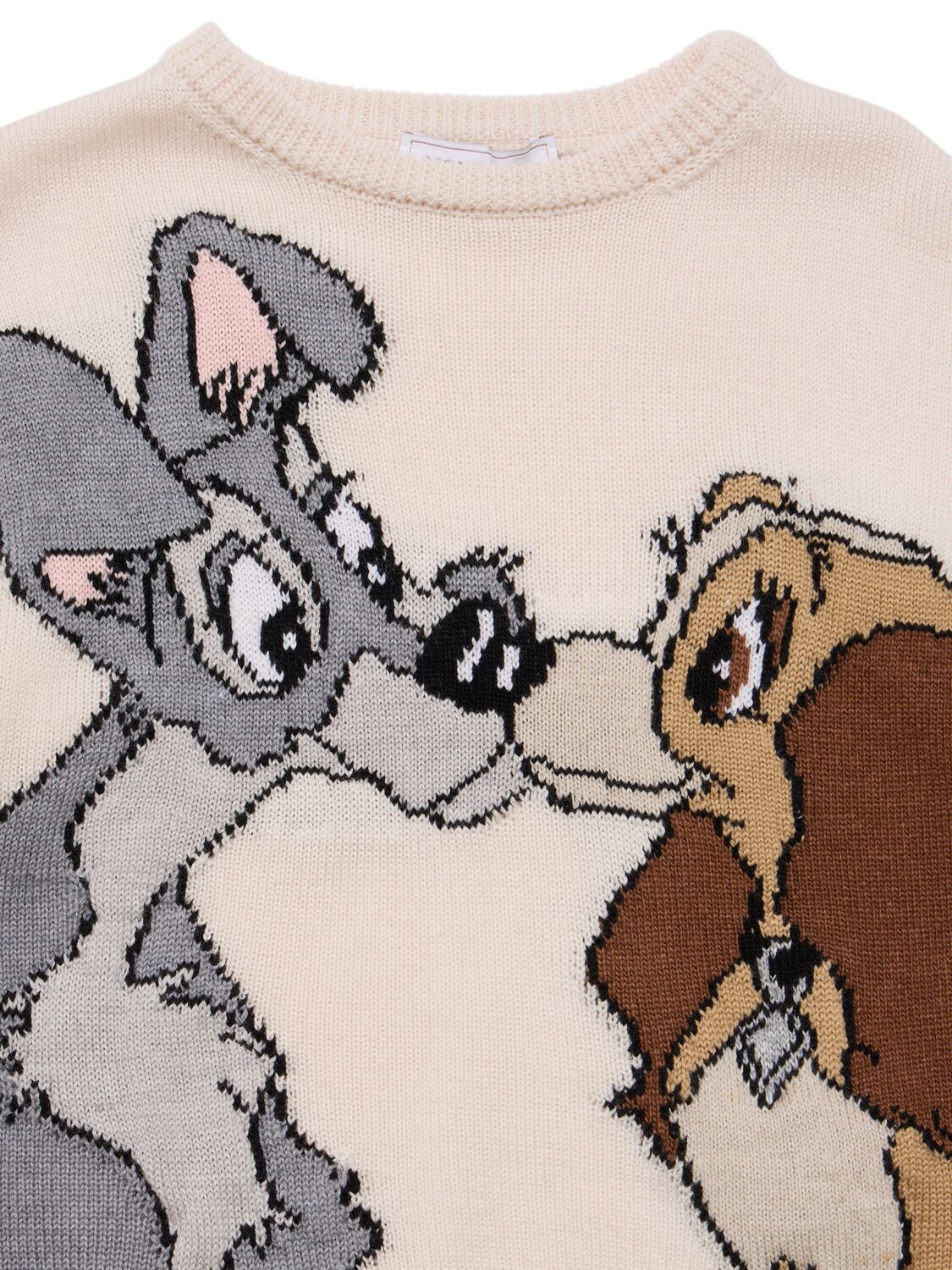 Monnalisa Lady And The Tramp Knit Sweater In White/multi