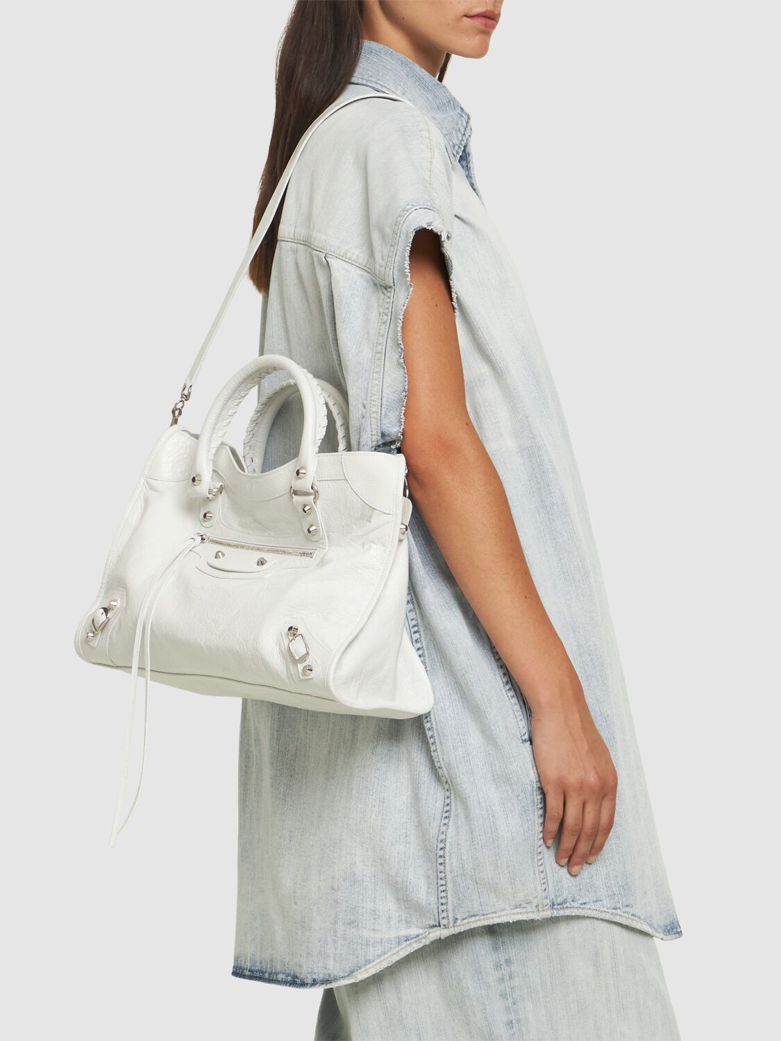 Shop Balenciaga Medium Le City Arena Lamb Bag In Optic White