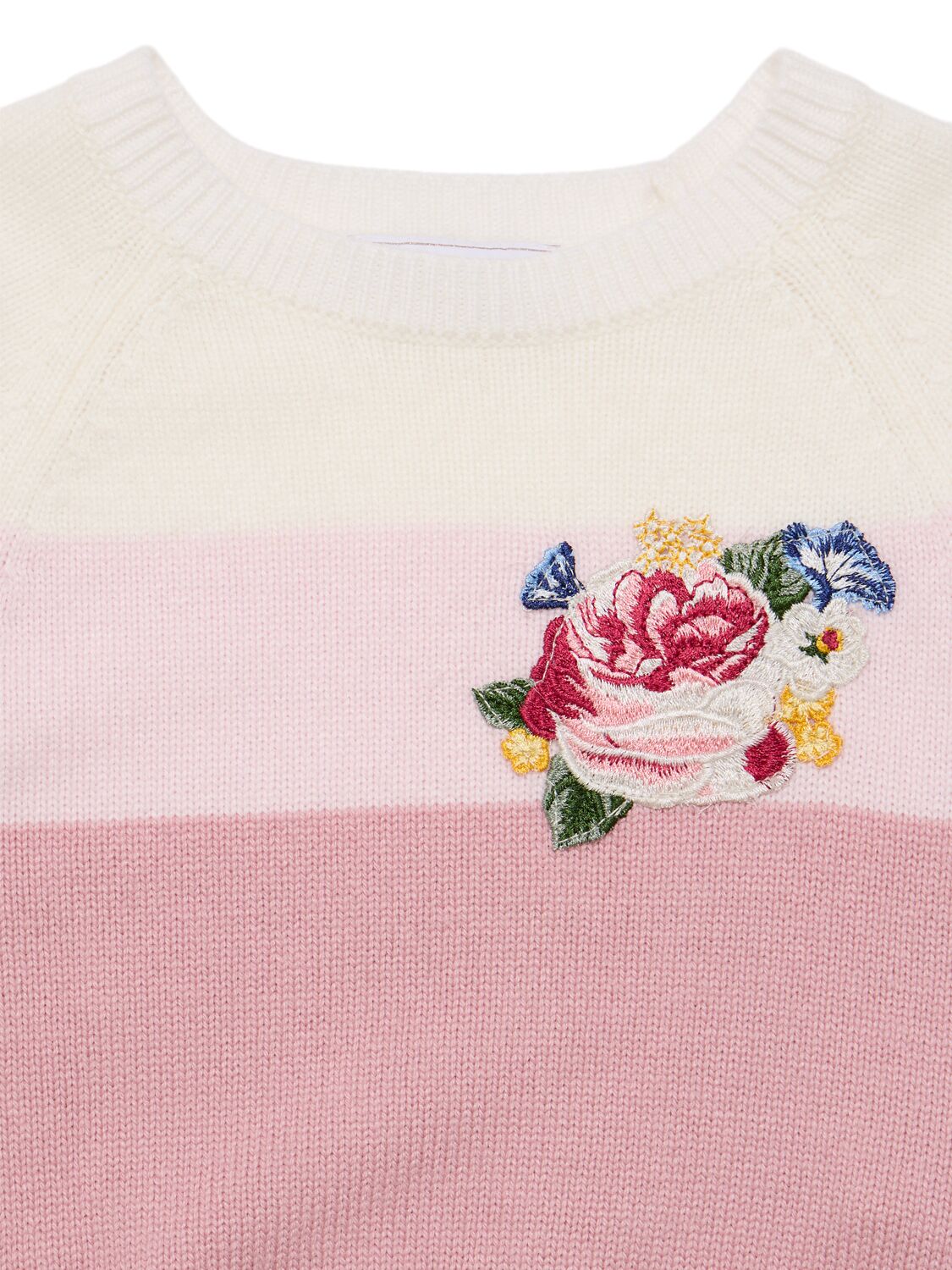 Shop Monnalisa Embroidered Wool Blend Knit Sweater In Pink/white