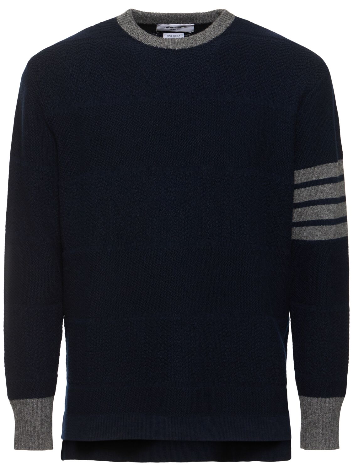 Thom Browne Textured Rugby Stripe Crewneck Sweater In Blue