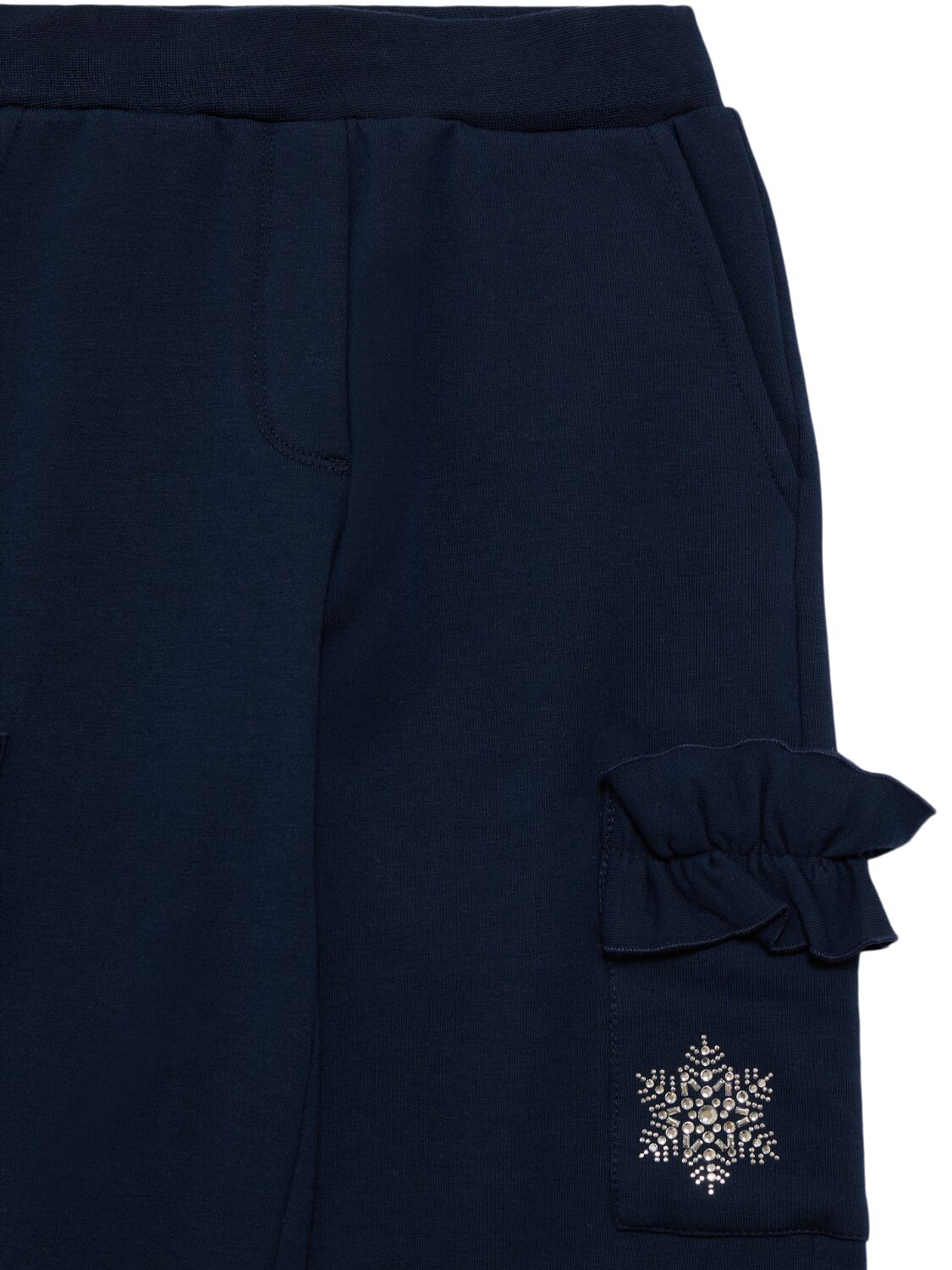 Shop Monnalisa Embellished Cotton Cargo Sweatpants In Dark Blue