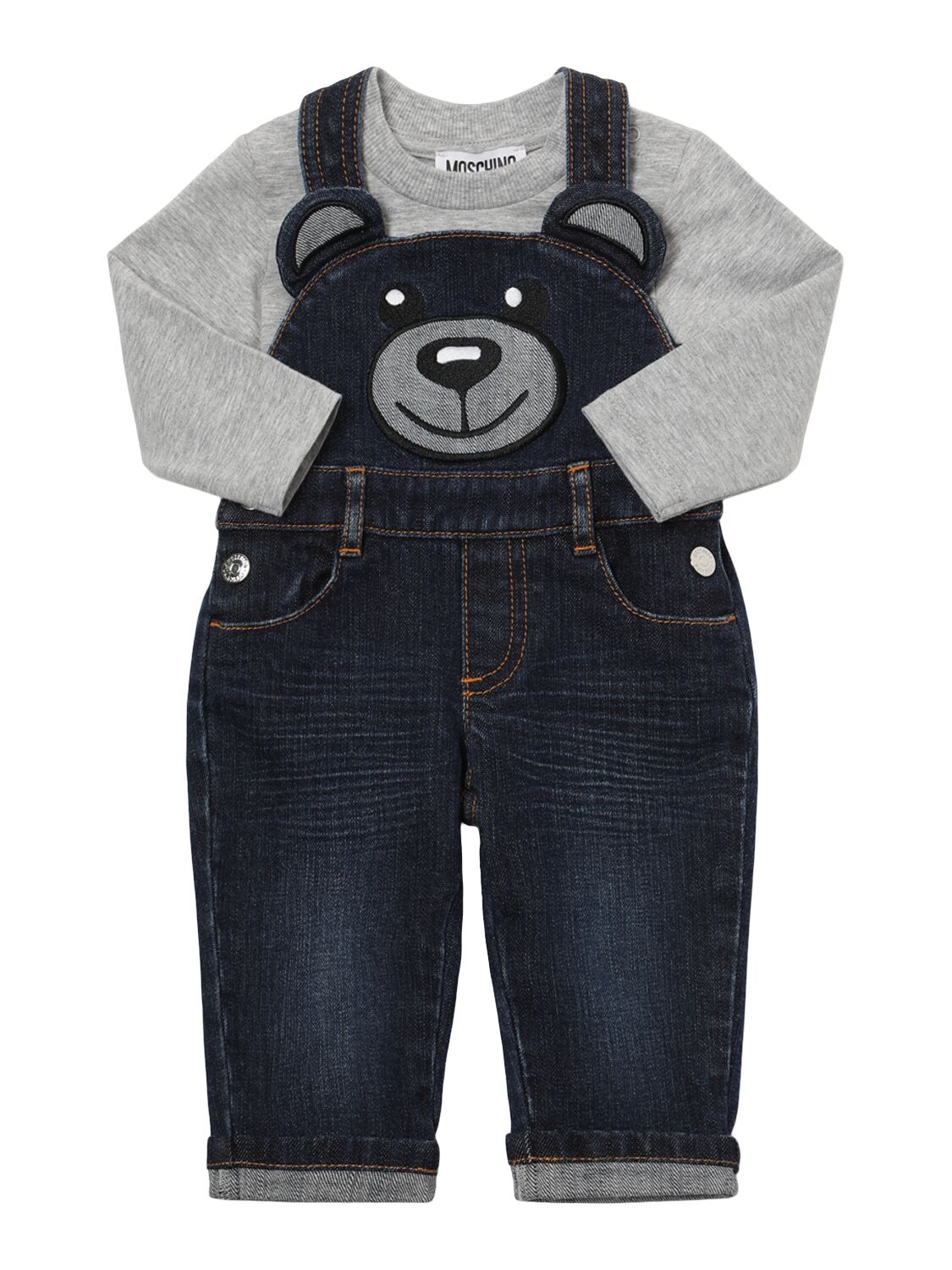 Moschino Cotton T-shirt & Overalls In Grey/blue