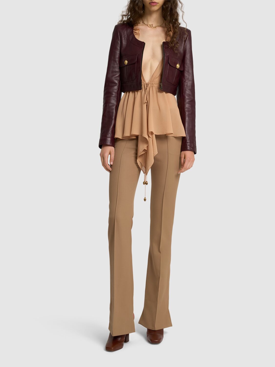 Shop Chloé Ruffled Silk V Neck Top In Pink