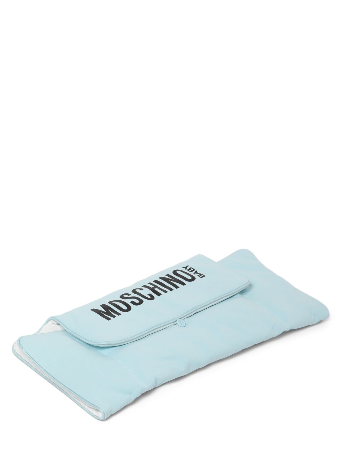 Shop Moschino Printed Nylon Changing Bag W/ Mat In Light Blue