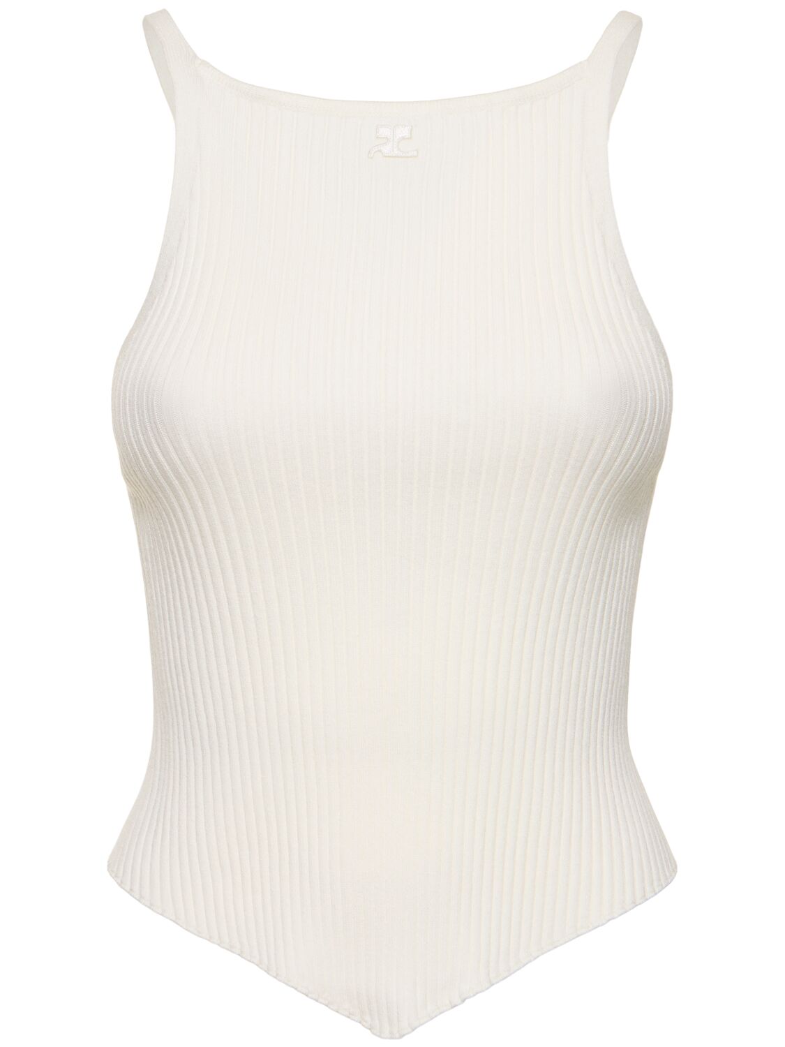 Shop Courrèges Signature Rib Knit Viscose Top In White