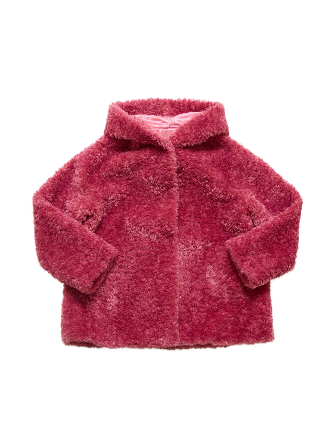 Monnalisa Kids' Poly Faux Fur Hooded Jacket In Pink