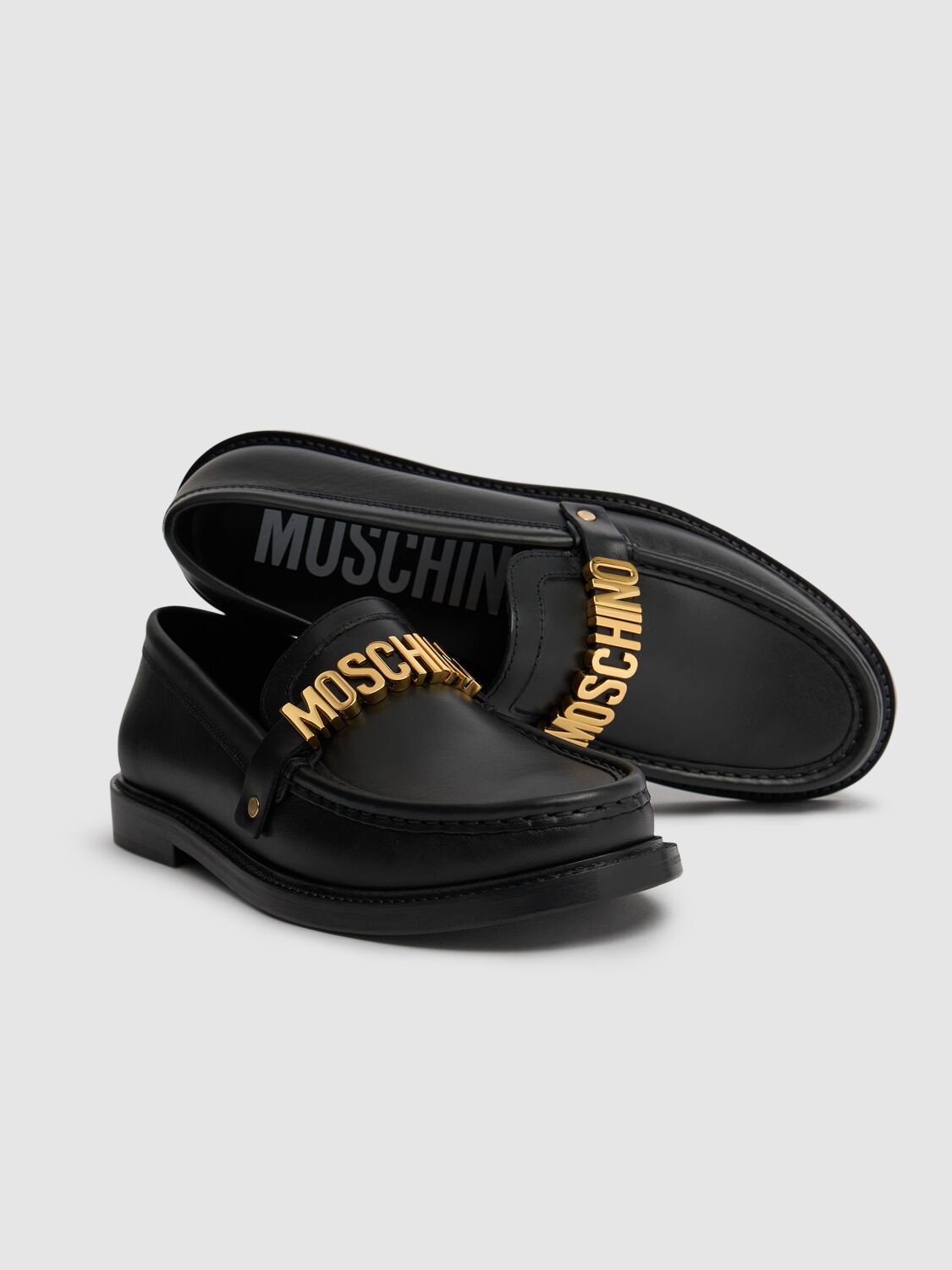 Shop Moschino 25mm Leather Loafers In Black