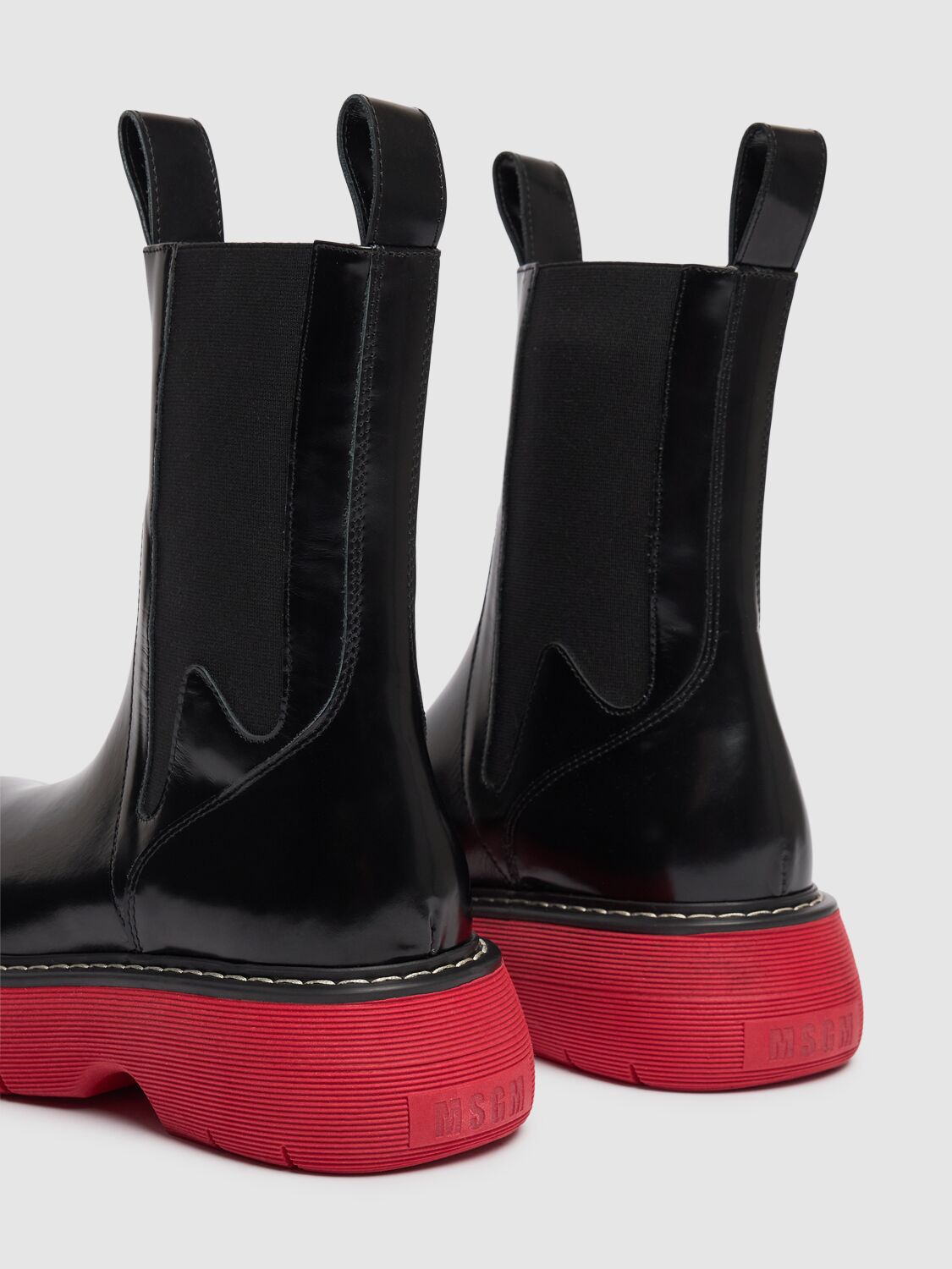 Shop Msgm 40mm M Chelsea Leather Boots In Red/black