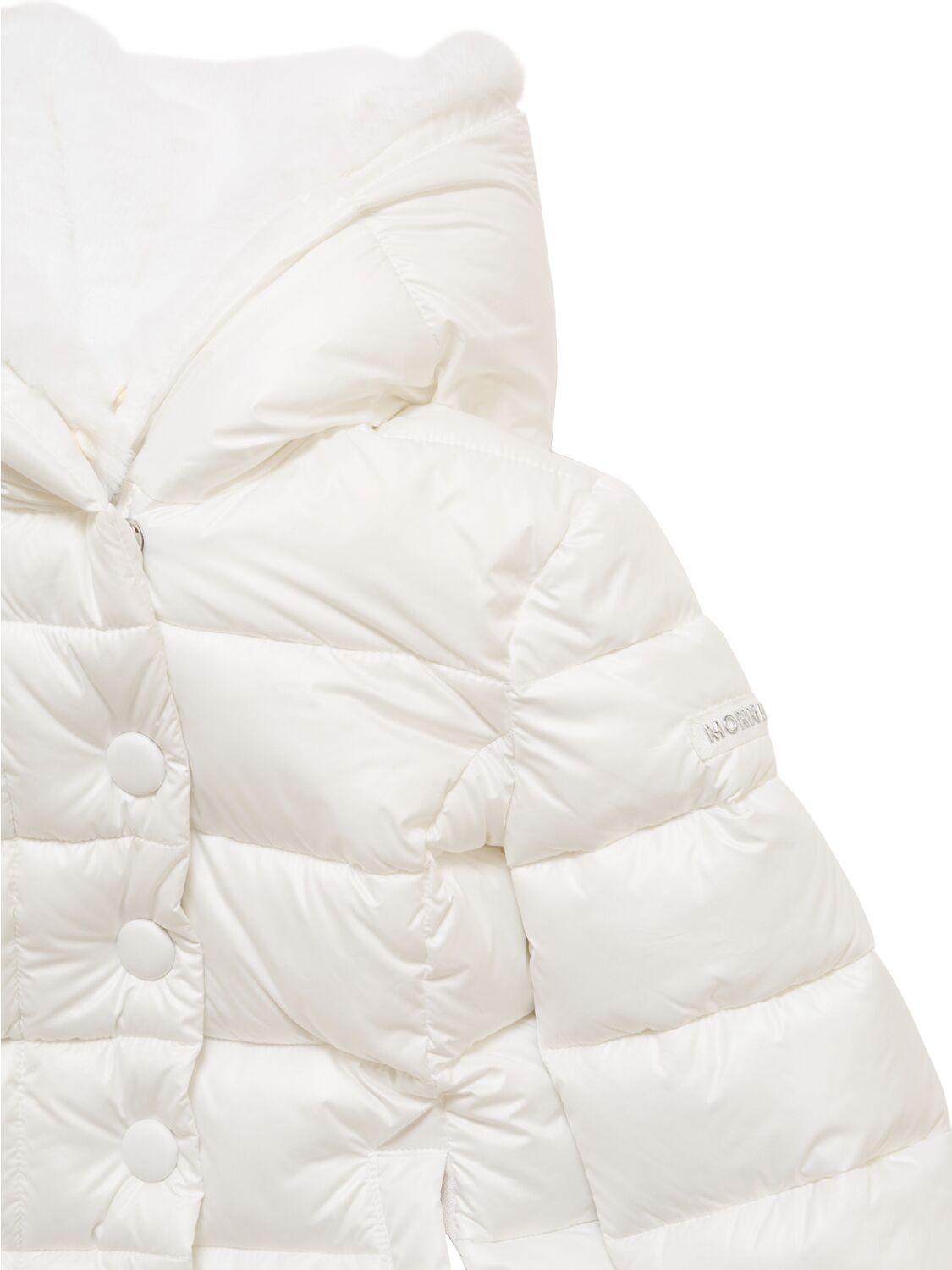 Monnalisa Hooded Poly & Faux Fur Puffer Jacket In White
