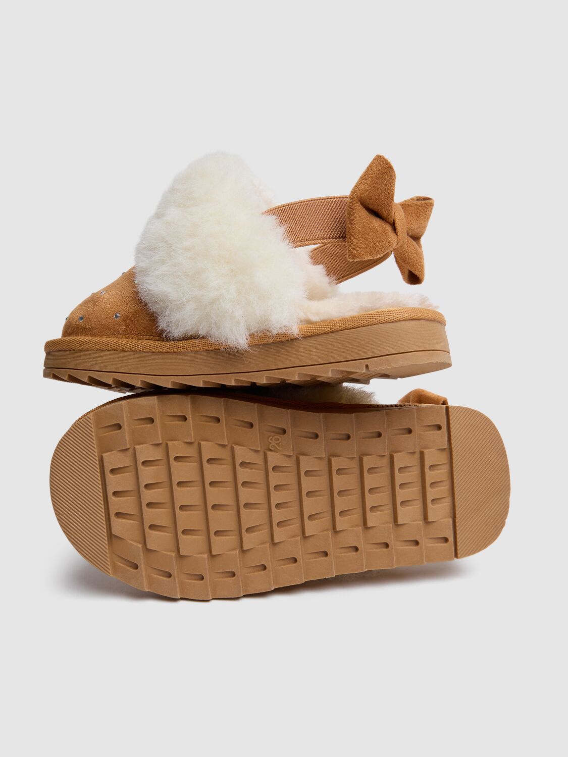 MONNALISA EMBELLISHED SUEDE MULES W/BOW APPLIQUÉ 