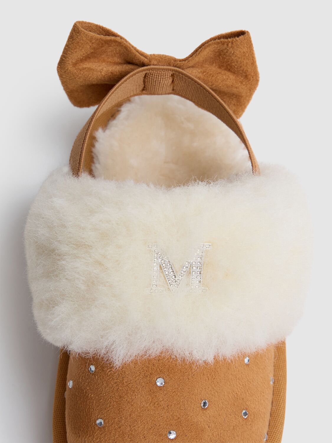 MONNALISA EMBELLISHED SUEDE MULES W/BOW APPLIQUÉ 